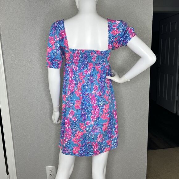 Lilly Pulitzer Size 0 Tunic Dress Babydoll Delaney Smocked Square Neck - Picture 5 of 9